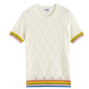 27 Miles Malibu Adriel Pullover Short Sleeved Sweater in Color Chalk Size M